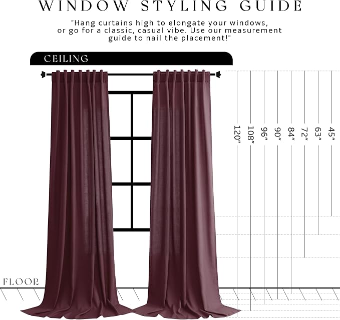 Jowels Burgundy Linen Curtains 84 Inch Long 2 Panels for Living Room | Light Filtering Semi Sheer Curtain, Back Tab Pocket Pleated Look, Boho Farmhouse Textured Privacy Drapes for Bedroom Window