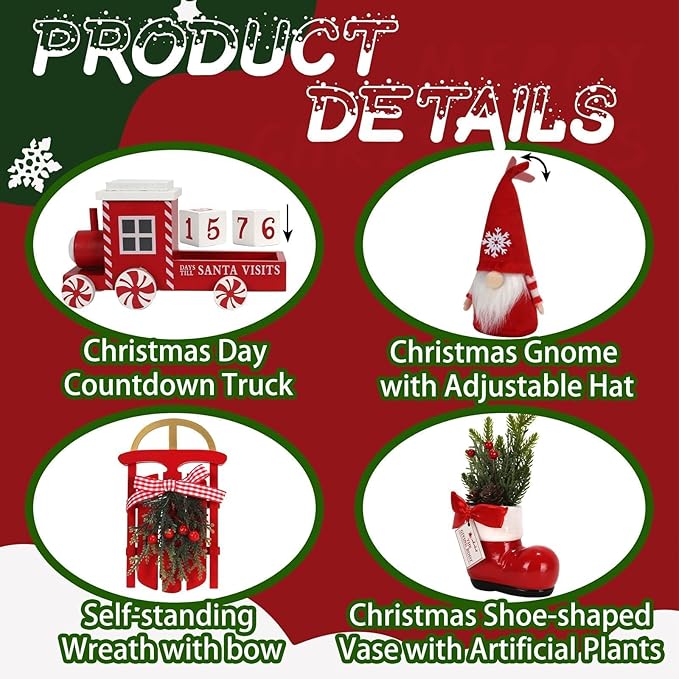 Christmas Decorations 8 PCS Tiered Tray Decor Set, Cute Tabletop Christmas Decor for Home Office Shelf Mantel Coffee Bar Xmas Table Centerpieces Tray Objects Holiday Decoration Set