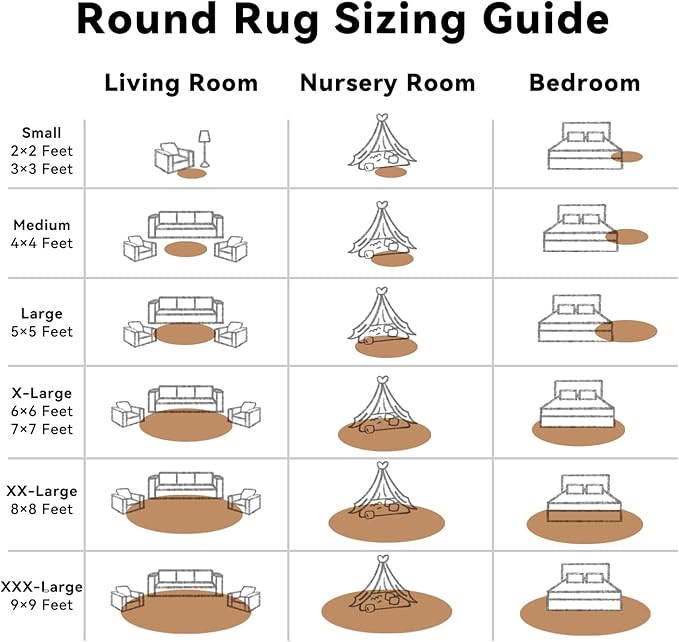 OLANLY Khaki Round Rugs for Bedroom - Machine Washable, 3 ft Circle Area Rugs for Living Room, Soft and Fluffy Shaggy Carpet for Teen Girl and Boys, Nursery Rooms, Dorms, Home Decor Aesthetic