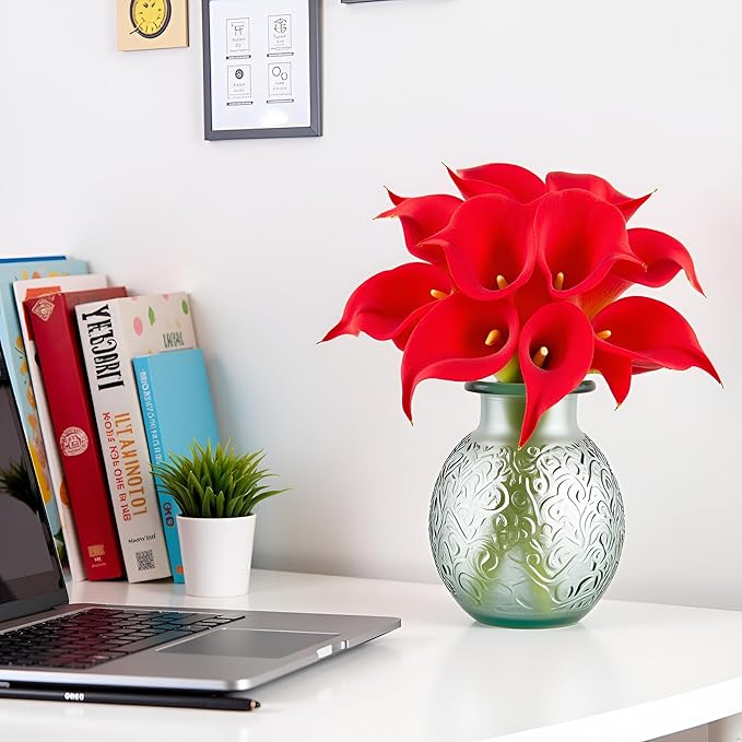 Floral Kingdom 20 Pack Artificial Calla Lily Flowers 14 Inch Red – Real Touch Faux Flowers for Home Decor, Table Centerpieces, Holiday & Party Arrangements