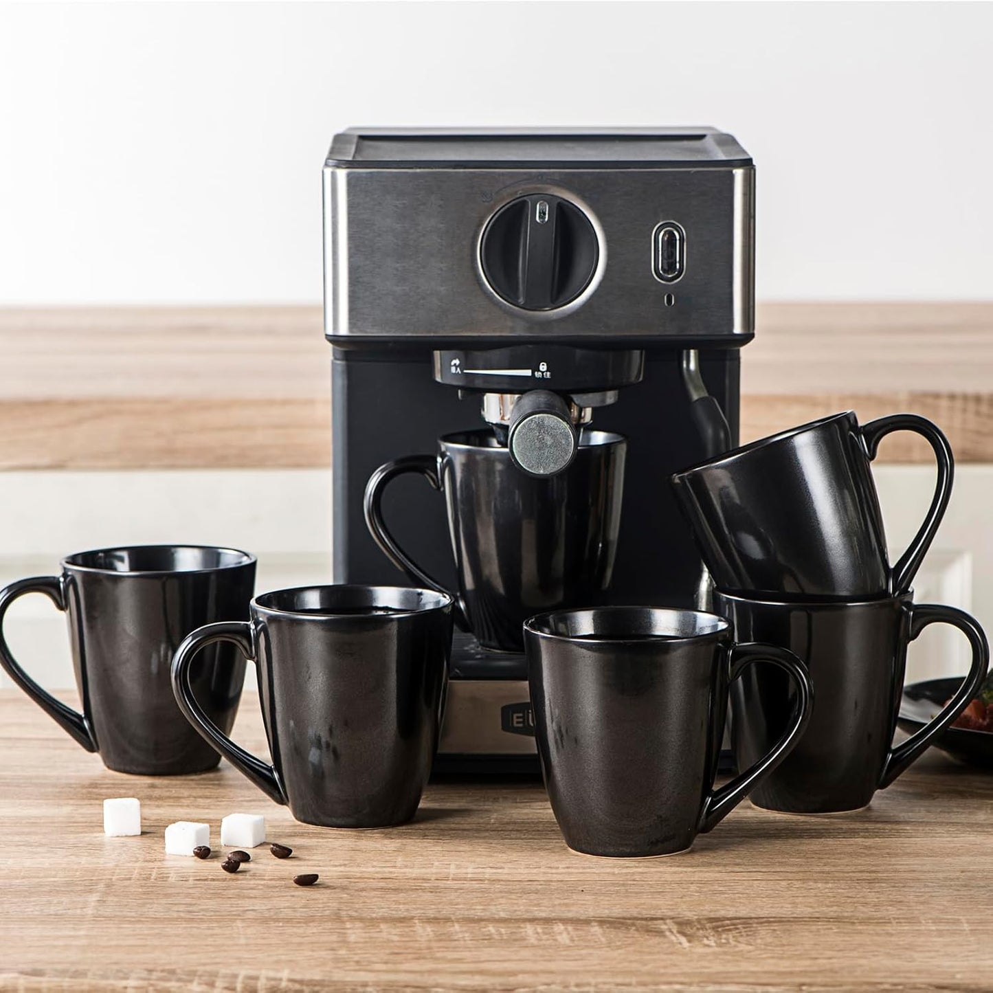 vicrays Coffee Mug Set, 12 Ounce, Ceramic Mug for Men, Women, Unique Glazed Mugs with Handle for Coffee, Tea, Milk, Cocoa, Cereal - Set of 6 Black