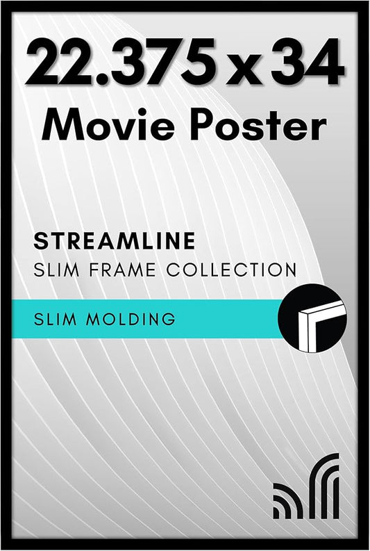 Americanflat 22x34 Poster Frame with Polished Plexiglass - Streamline Collection - Thin Border Picture Frame for Wall Display - Hanging Hardware Included - Black