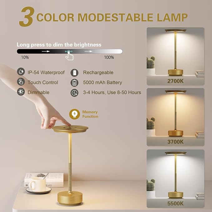 Cordless Rechargeable Table Lamp,LED Portable Touch Battery Table Lights
