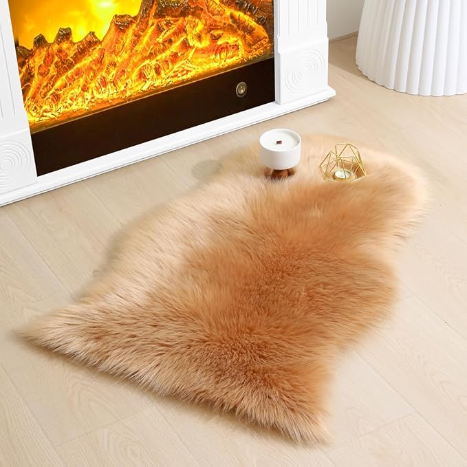 Faux Fur Rug 2 x 3 ft Sheepskin Shaggy Fuzzy Brown Area Rug Super Soft Fluffy Plush Carpet for Bedroom Living Room Sofa Floor Kids Room Bedside