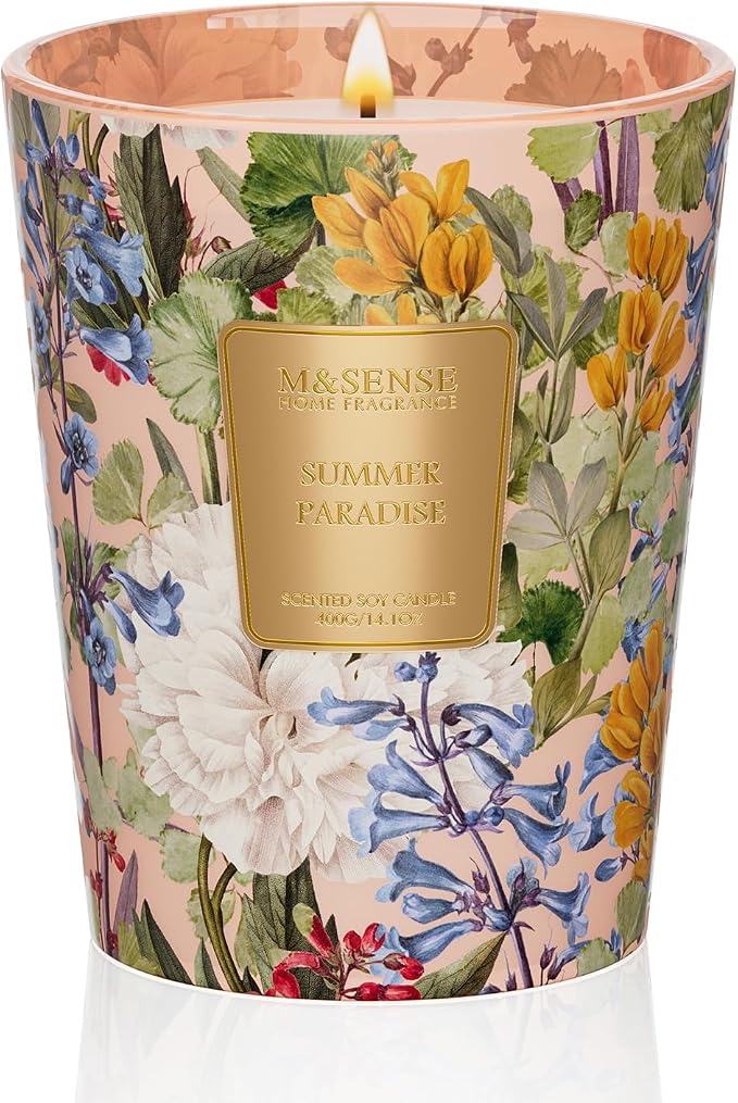 M&SENSE Summer Paradise Soy Candle, 14.1oz, Summer Vocation Home Fragrance | 60H Slow Burn, Non-Toxic, Beach House, Stress Relief, Refresh Housewarming Gifts