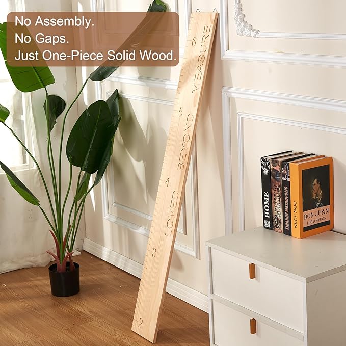One-Piece Height Chart for Kids, Solid Wood Growth Chart for Wall Measurement Board for Nursery Wall Decor