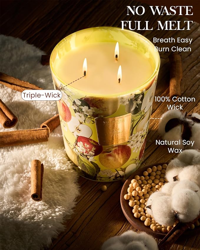 M&SENSE Apple Crumble Soy Candle, 35oz 3-Wick, Autumn Thanksgiving Candles | 150H Slow Burn, Non-Toxic, Large Jar, Harvest Home, Stress Relief, Relaxation, Family Gathering Candles
