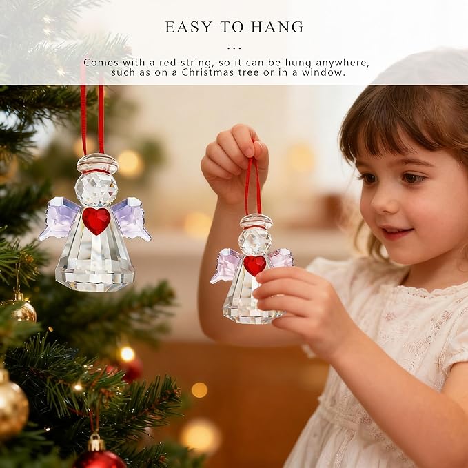 HDCRYSTALGIFTS Set 2 Crystal Guardian Angel Figurines Collectibles,2.5'' Glass Angel Ornaments for Galentines/Valentine’s Day Home Dollhouse Statues Decor Gifts for Women