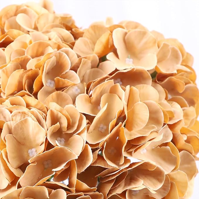 AVIVIHO 65pcs Fake Flowers Brown Hydrangea Artificial Flowers Bulk (Not Squished, No Steaming Need) Silk Flowers with Stems for Wedding Decor,Home,Baby Shower,Table Centerpieces Decoration