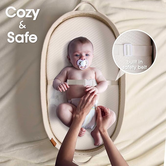 Baby Changing Basket Includes Diaper Caddy - Soft & Waterproof Dual-Cover, Portable, Changing Pad for Dresser & Changing Table, Gift for Baby Shower, Organic Cotton Rope