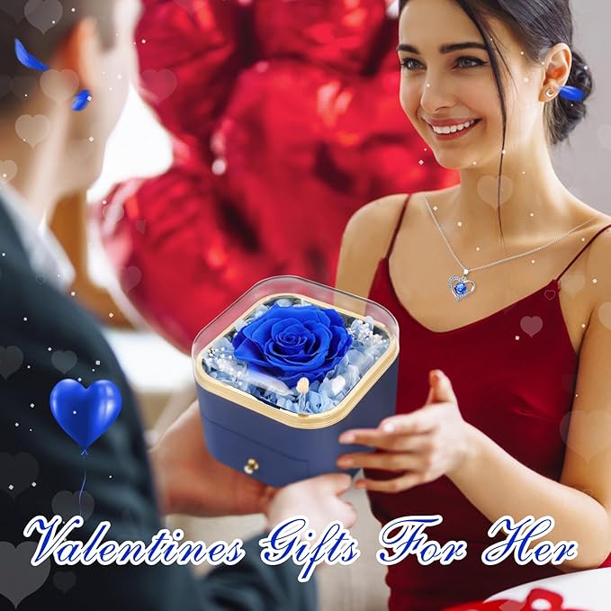 Beferr Gifts for Mom Preserved Real Blue Rose with Necklace Eternal Roses Forever Flowers for Delivery Christmas Anniversary Birthday Mothers Day Flower for Women Her Grandma Wife Daughter Girlfriend