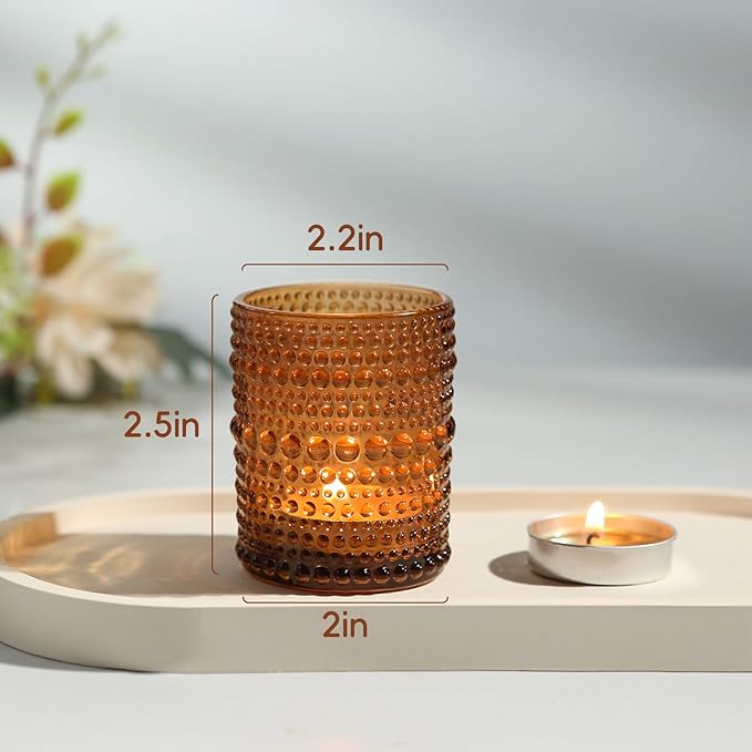 36pcs Amber Votive Candle Holders, 2x2.5in Vintage Glass Small Tea Light Candles Holders for Home Decor, Tealight Candle Holder Decor for Wedding Centerpieces Baby Shower