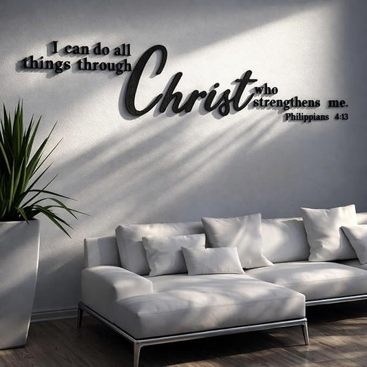 AceOrbit Christian Bible Verses Wall Art Decor I Can Do All Things Through Christ Who Strengthens Me 15.7" x 59" Wooden Religious Scripture Jesus Wall Decor 3D Letters Decoration for Church Home