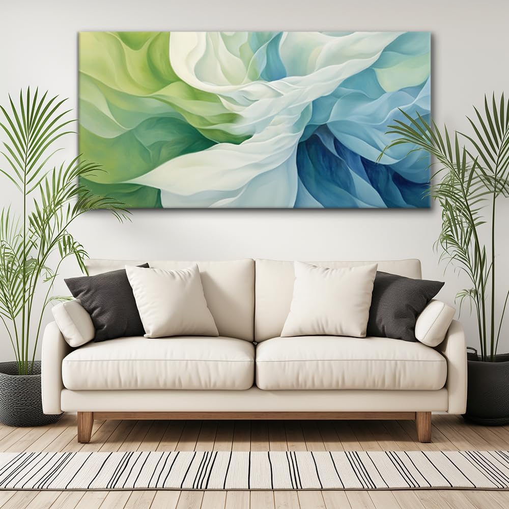 LASMOND Abstract Lines Wall Art for Living Room Canvas Prints Aqua Turquoise Blue Green Artwork Paintings Decor Bedroom Office Girl Woman (58x28 Inches)