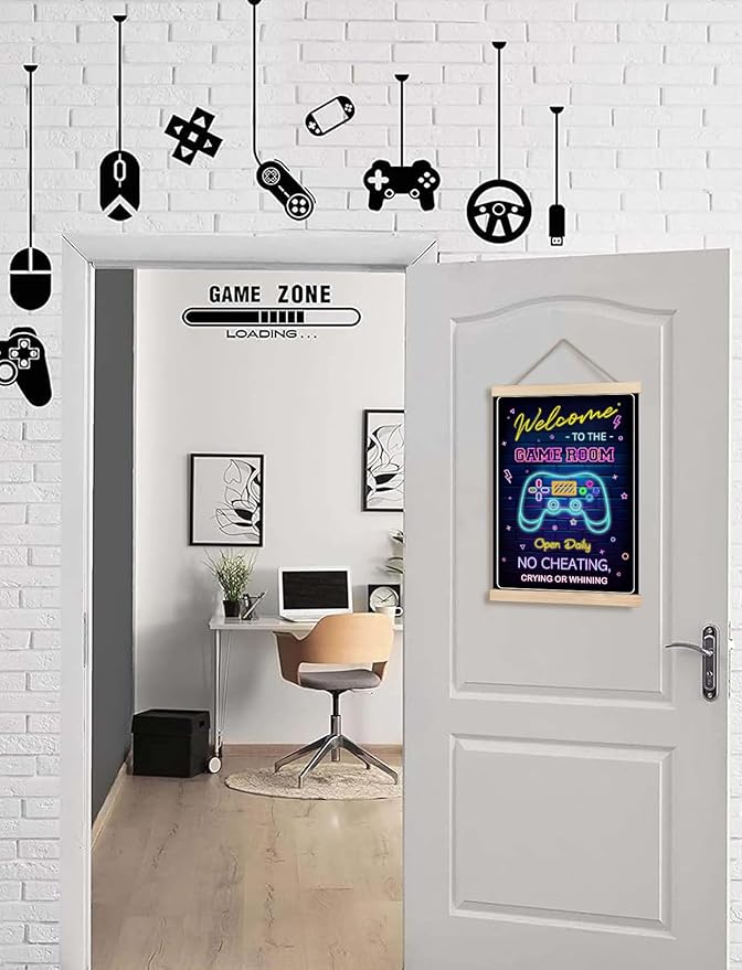 Foritho Neon Welcome to the Game Room Sign Poster Wall Art Framed, Cool Gaming Canvas Prints Wall Decor for Boys Teens Men Guys Room Bedroom, Game Room Accessories and Decor, 12x16 Inch