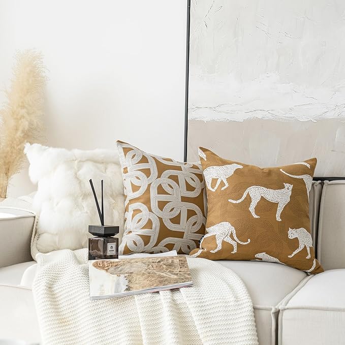 Croker Horse 18x18'' Inches Throw Pillow Cushion Cover - Pig Nose Horseshoe Pattern Chenille Jacquard Embroidery Luxury Modern Style Couch Sofa Pillow for Living Room Bedroom