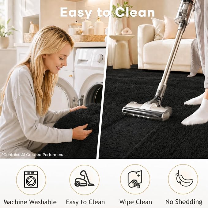 Ophanie Black Area Rug 5x7 Rugs for Living Room, Fluffy Furry Shaggy Fuzzy Rug, Carpets for Bedroom Shag Plush Soft Large, Kids Home Decor Aesthetic with Over 99 pcs Pile fibers