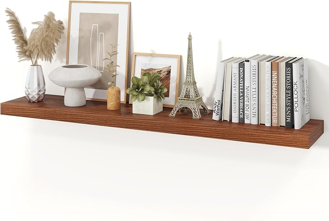 Floating Shelves for Wall, 9.3" Deep Wall Mounted Wood Shelves for Bathroom, Bedroom, Living Room, Kitchen, Hanging Shelf for Books/Storage/Room Decor (Walnut, 48")