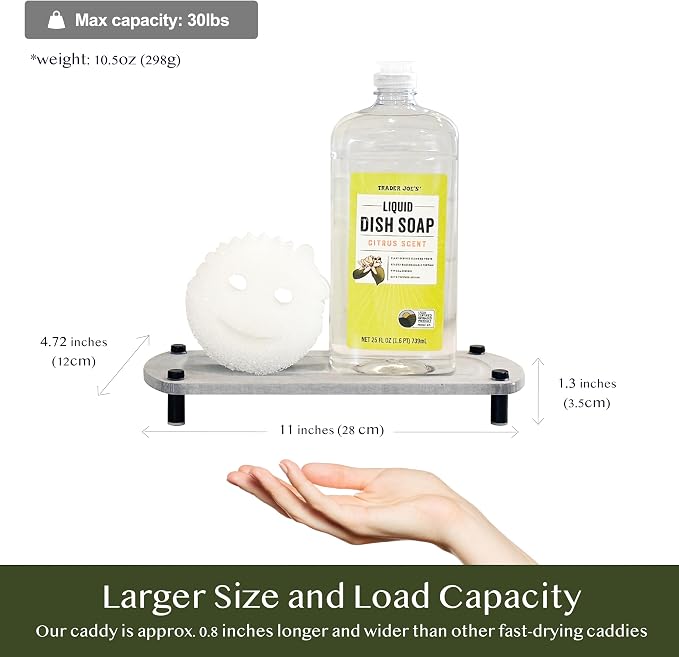 2PCS Water Absorbing Stone Soap Tray for Kitchen Bathroom Sink, Quick Dry Diatomaceous Earth Drying Rack and Shower Caddy, Soap Dispenser and Sponge Holder Organizer for Countertop