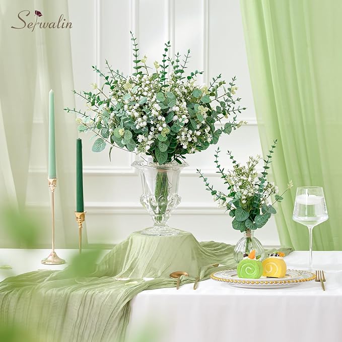 Serwalin 50 Pcs Mixed Artificial Eucalyptus Stems,Babys Breath Artificial Flowers Bulk with Faux Eucalyptus Leaves Greenery Stems for Wedding DIY Bouquets Floral Arrangement Home Decor