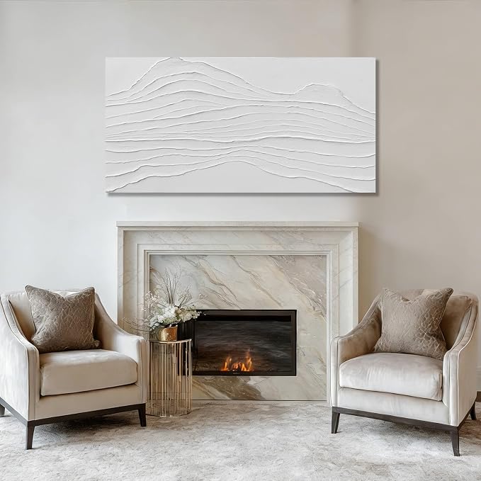 GAIDUOMAI White Canvas Wall Art Abstract Textured Painting Line Pictures Wall Decor Hand Painted Modern Wall Art for Living Room Dining Room Kitechen 24x48 Inch