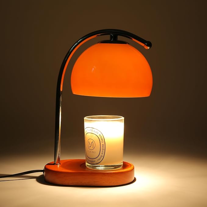 FCTWAKS Mid Century Orange Glass Candle Warmer Lamp with Timer & Dimmer, Mothers Day Birthday Gifts for Women Mom, House Warming Gifts New Home, Wax Warmer Lamp for Bedroom Decor with 2 Bulbs