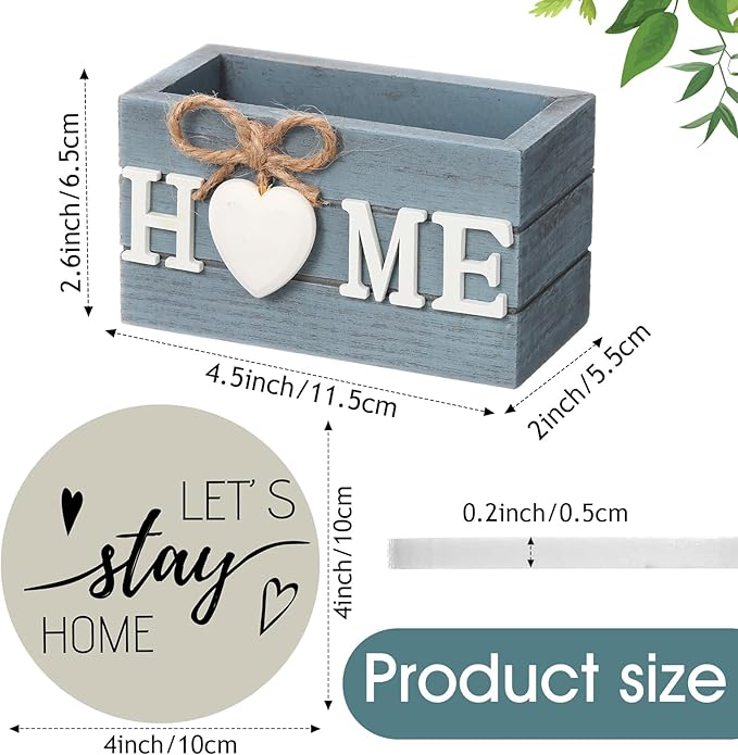 Queekay Coasters Set of 6 House Warming Gifts New Home Wooden Farmhouse Drink Coasters with Holder 4'' Funny Decoration for Kitchen Family Coffee Bar Tabletop Protection(Gray Blue)