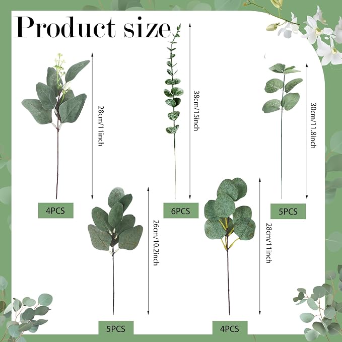 30 Pcs 6 Kinds Mixed Eucalyptus Leaves Stems Bulk Artificial Greenery Plants Fake Silver Dollar Eucalyptus Bundle Faux Plants Greenery for DIY Bouquets Floral Arrangement Wedding Engagement Decor