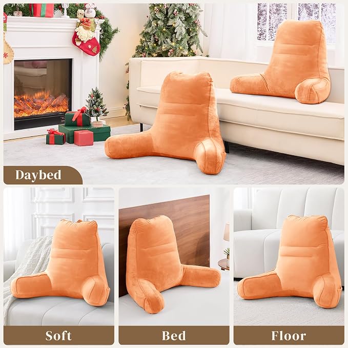 Sasttie Reading Pillow, Pillows for Reading or Relaxing – Ergonomic Support for Head, Neck, Back, and Lumbar, 21-Inch, Orange