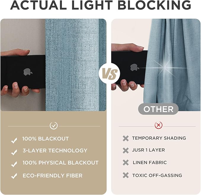 Joydeco Blackout Curtains for Bedroom - 63 Inch Long 100% Light Blocking 2 Panels Sky Blue Drapes, Thermal Insulated Room Darkening Curtains, Linen Textured for Living Room, Rod Pocket & Back Tabs