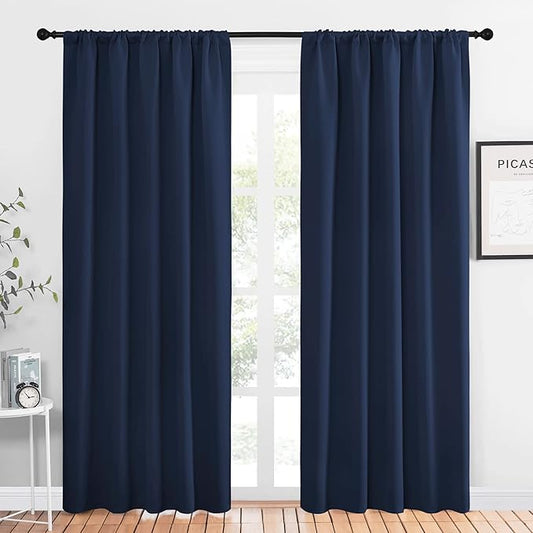 NICETOWN Navy Curtains Blackout Draperies - Modern Design Thermal Insulated Rod Pocket Blackout Drapes for Kid's Bedroom, Window Covering (1 Pair, 52 x 84 inches)