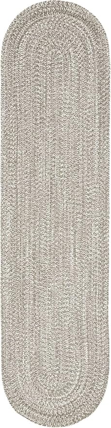 Superior Indoor/Outdoor Runner Rug, Dual-Tone Reversible Braided Floor Decor for Patio, Front Porch, Entryway, Living Room, Office, Nursery, Artistic Home, 2' x 8' Oval, Slate-White