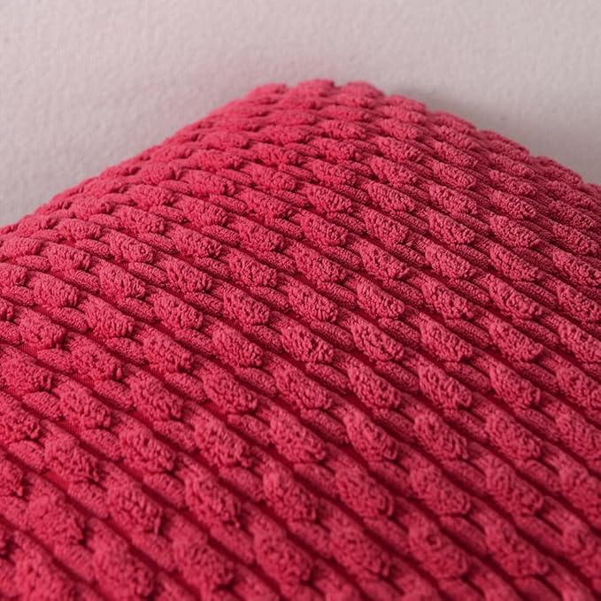Fancy Homi 2 Packs Burgundy Decorative Throw Pillow Covers 16x16 Inch for Couch Bed Sofa, Modern Farmhouse Boho Home Decor, Soft Cute Plush Corduroy Striped Wine Red Cushion Case 40x40 CM