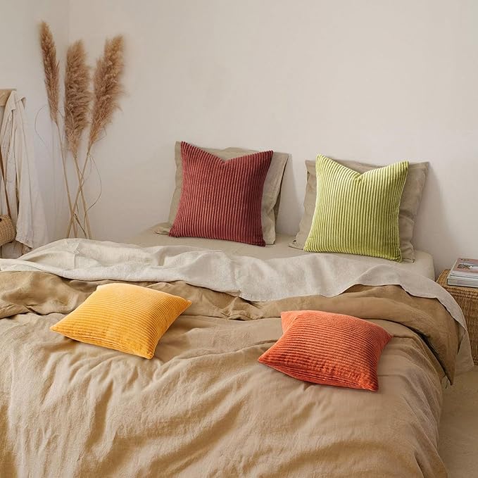 Topfinel Decorative Throw Pillow Covers Cushion Cases, Set of 4 Soft Velvet Modern Double-Sided Designs, Mix and Match for Home Decor, Pillow Inserts Not Included (12x12 inch, Yellow/Orange)