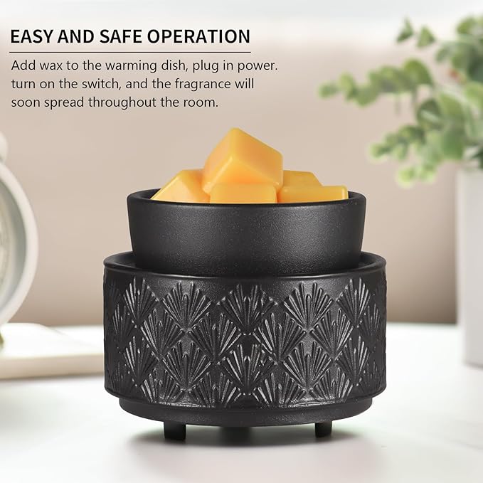 Mocosa Ceramic Wax Warmer Wax Melt Warmer for Scented Wax 3-1 Electric Candle Warmer Home Fragrance Wax Burner Perfect Christmas Gifts for Mom Women(Black-Fan Shaped)