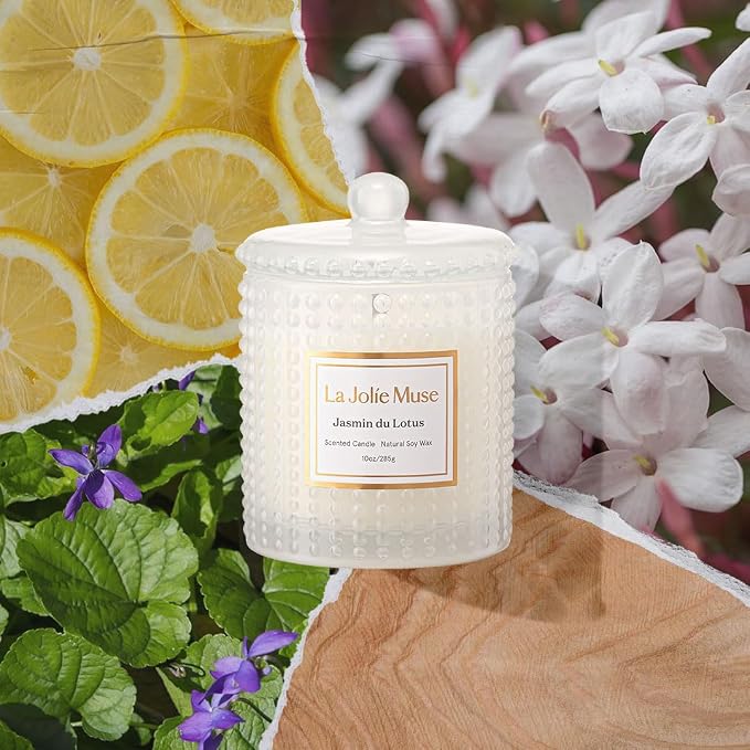 LA JOLIE MUSE Jasmine Lotus Scented Candles for Home, Natural Soy, 55 Hrs | Large Jar Luxury Candles, Clean Non Toxic, Floral Candle Gifts for Women & Mom, Decorative White Candles, Engaged Candle Gift