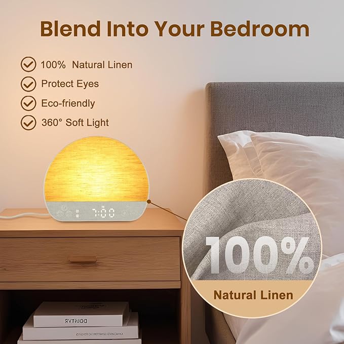 JONRRYIN Sunrise Alarm Clock Wake Up Light for Heavy Sleeper, 37 White Noise Sounds, Tap Snooze, Bluetooth Speaker, Remote Control, USB Port, 15 Color Dimmable NightLight for Bedroom