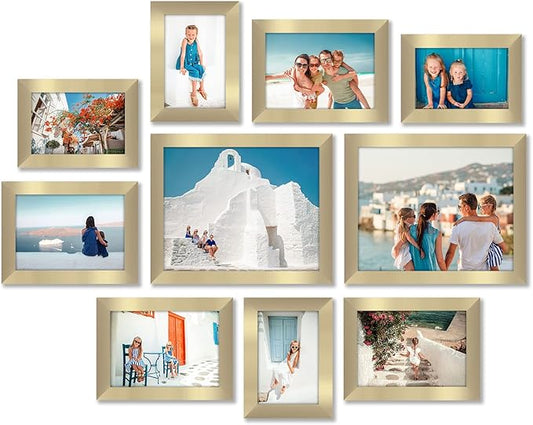 Americanflat Set of 10 Picture Frames with Shatter-Resistant Glass - Gallery Wall Frame Set with Two 8x10, Four 5x7 and Four 4x6 Frames - Signature Collection - Gold