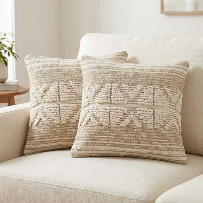 REDEARTH · Handmade Boho Throw Pillow Covers - Bohemian Chic Farmhouse Style - Accent Woven Indoor and Outdoor Pillow Cushion Cases for Couch - Bed - Chair - Sofa - Benches – Set of 2-18"x18" -