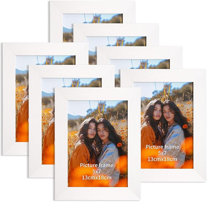 PETAFLOP 5x7 Picture Frame Set of 7, White Frames Display 5 by 7 Inch Photo for Wall or Tabletop