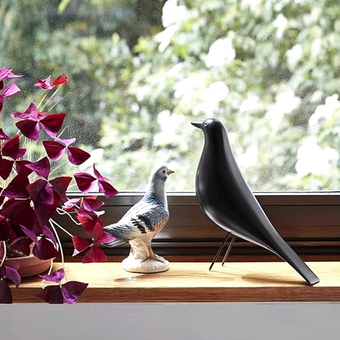 Modern Home Decor Birds Figurine - Mid Century Walnut Wood Home Office Decor Art Pigeon Gifts (Black Wood)…