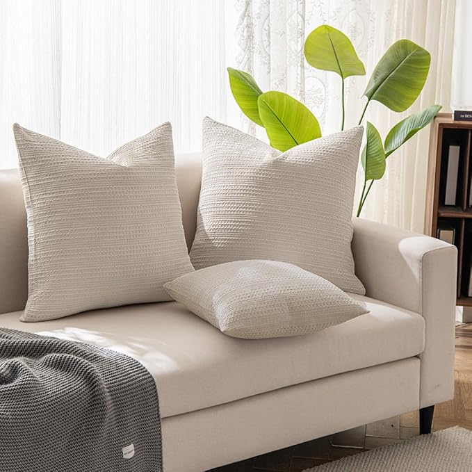 26x26 Pillow Covers Set of 2 Khaki Euro Shams Boho Decorative Throw Pillow Covers Cotton Large Square Pillowcase for Couch Bed