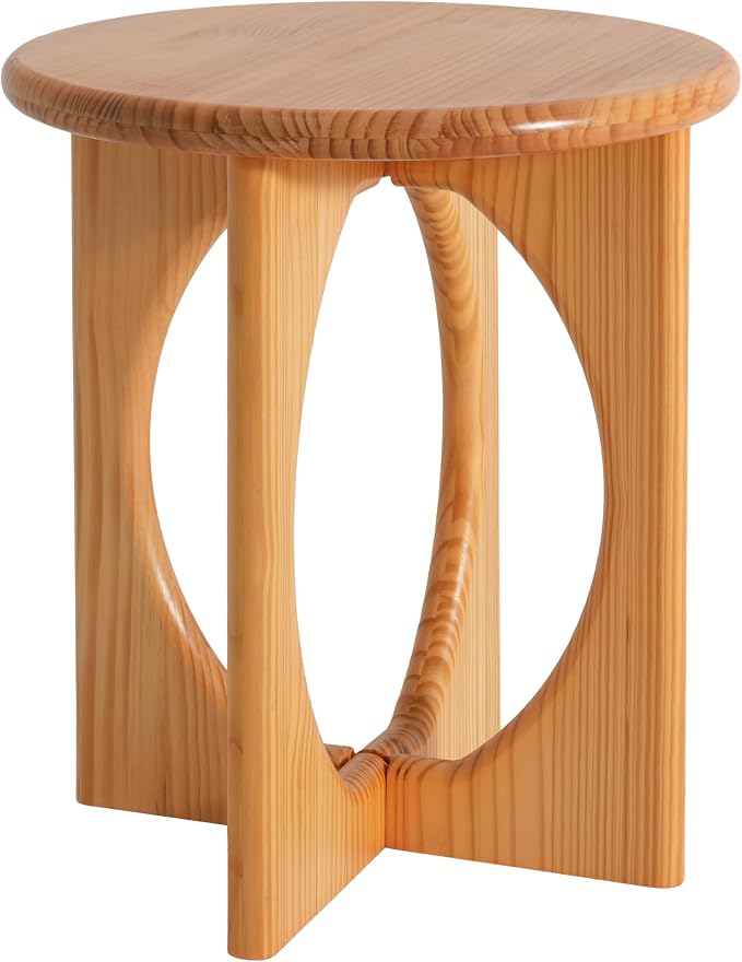 Christopher Knight Home Pines Modern Round Side Table, Living Room Sofa End Table, Small Coffee Table with Geometric Cross-Leg, Natural