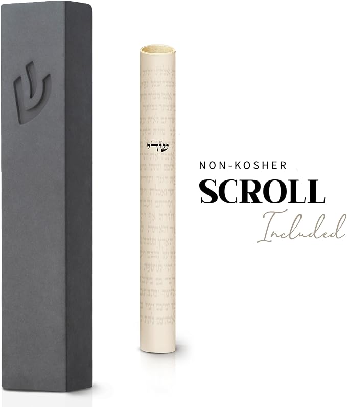 SURI Mezuzah – 5 Inch Gray Concrete Door Mezuza Case with Non Kosher Scroll, Judaica Contemporary Style, Fits a 4 Inch Mezuzah Scroll, Gift Box Included