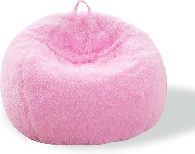 BCU Bean Bag Chairs for Kids and Adults Without Filler (Cover Only) Comfy Plush Fluffy Bean Bag Chair Cover Lazy Sofa Cover for Bedroom Living Room, Snow Pink