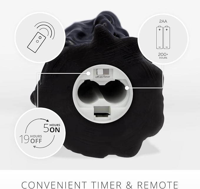 Luminara Heavy Wax Drip Flameless LED Candle, Black 3.4" x 4.5", Timer Function, Real Wax Pillar, Battery Operated Unscented Safe, Long-Lasting