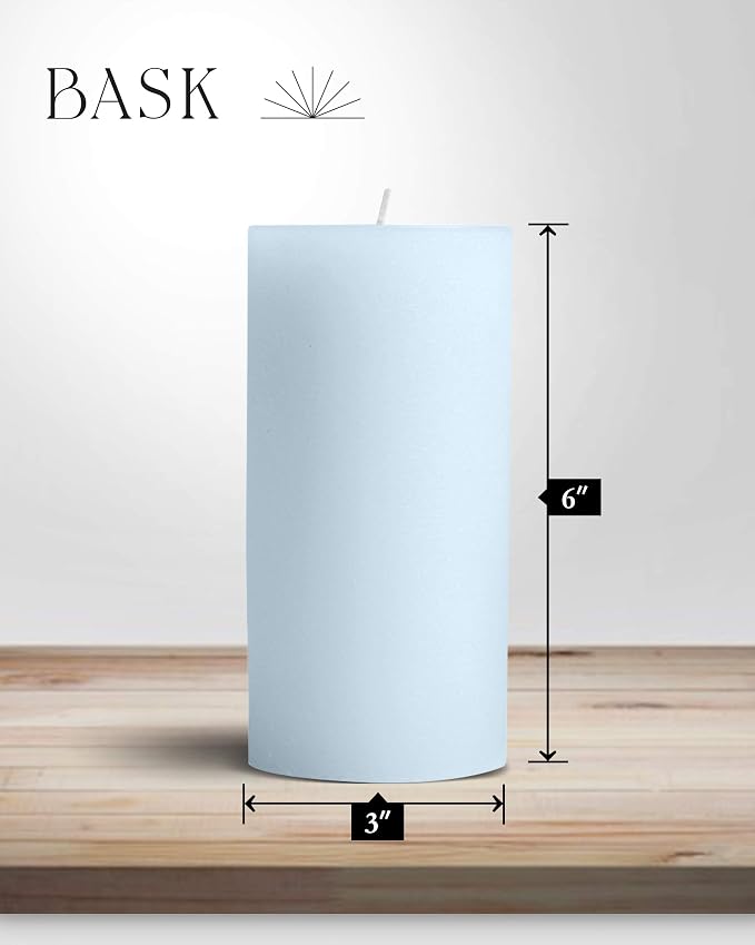 Mottled Pillar Candles by Bask - Set of 6-3" x 6" Dripless Unscented Candles in Light Blue for Home Decor, Relaxation & All Occasions