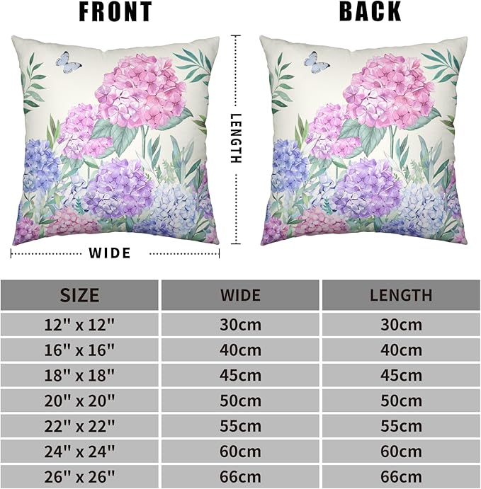 Pink Hydrangea Pillow Covers Spring Flowers Outdoor Pillow Covers 22x22 Set of 2 Purple Pink Hydrangea Eucalyptus Pillow Case Cotton Linen Cushion Case for Sofa Garden Patio