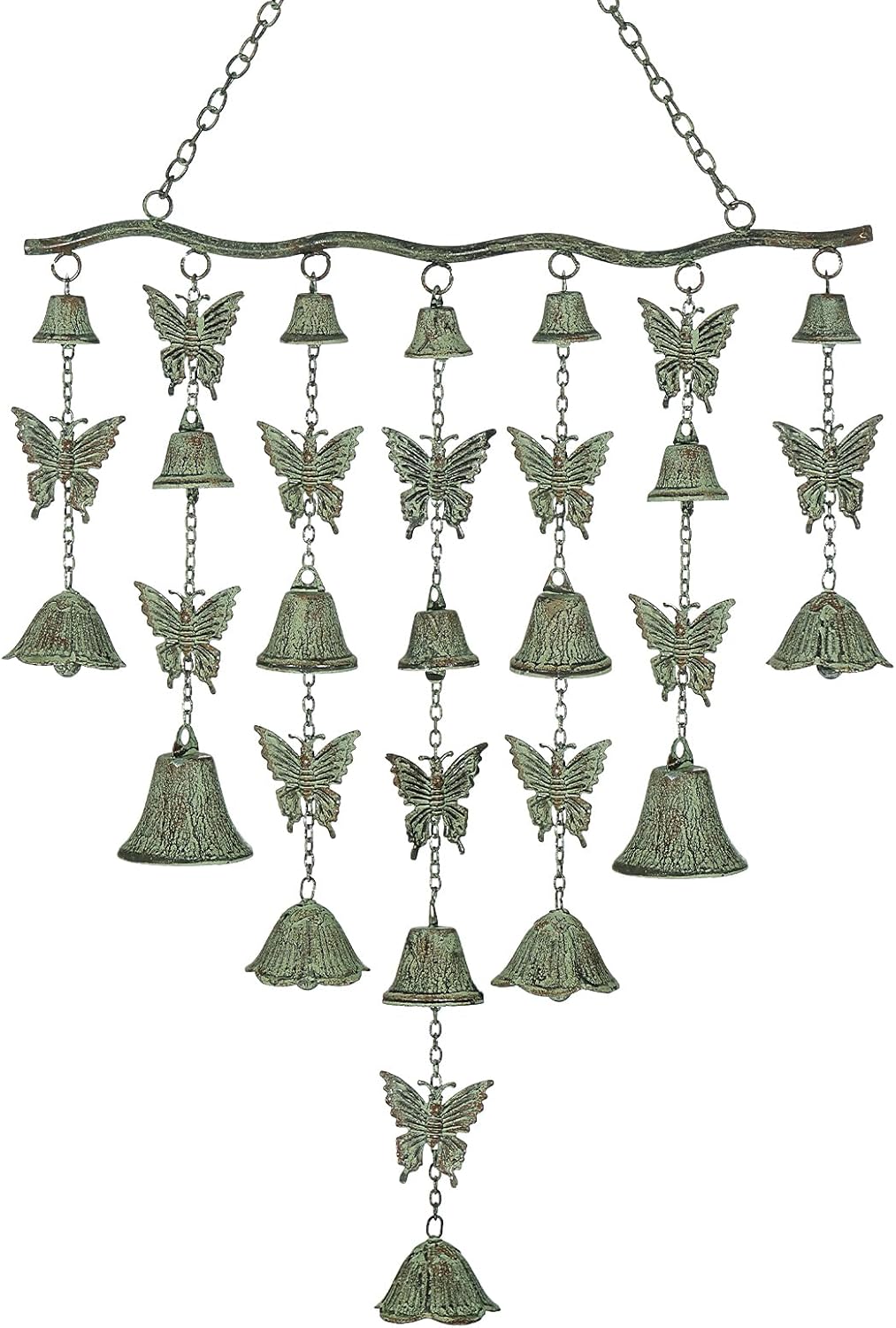 Butterfly Wind Chimes for Outside, Large Strung Verdigris Windchimes with Wrought Iron Bell for Garden, Patio, Porch Outdoor Decor, Memorial Sympathy