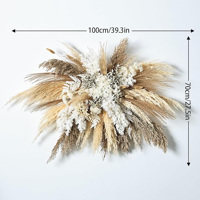 Natural Dried Flower Wall Swag – Boho Pampas Grass DIY Arch Decor Kit, Rustic Cloud Arrangement(Rustic Pampas Spray)